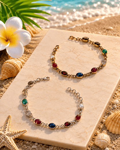 Naarya Jewels Navagraha Gemstone Silver Bracelet B