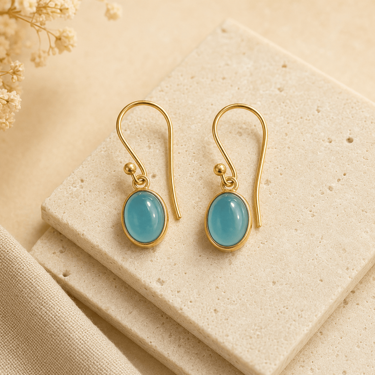 Naarya Jewels Amazonite Turquoise Oval Drop Earrings