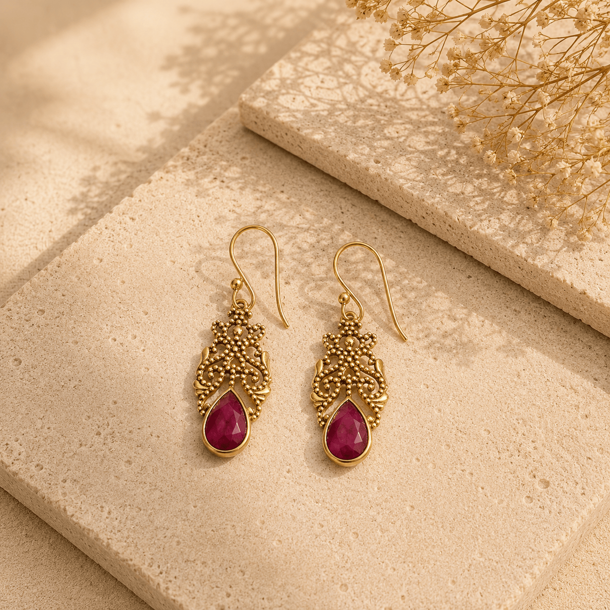 Naarya Jewels Ruby Filigree Isle Drop Earrings