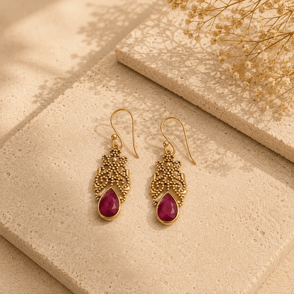 Naarya Jewels Ruby Filigree Isle Drop Earrings