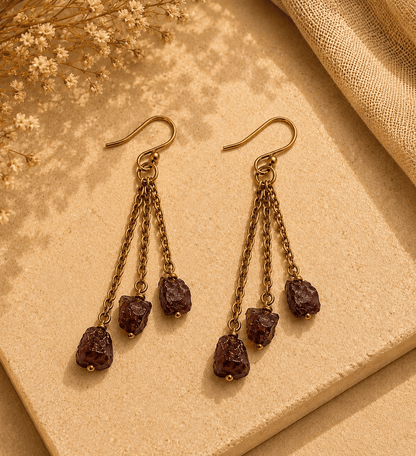 Naarya Jewels Earrings Garnet Raw Stone Chain Drop Earrings