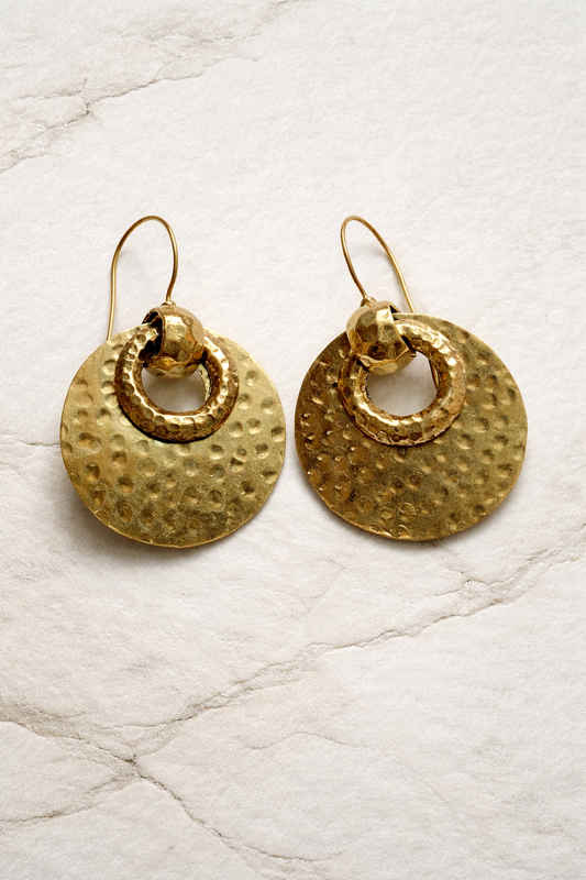 Hammered Gold Discs Brass Earrings (Anti Tarnish)