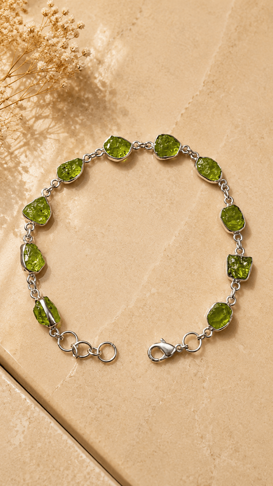 Naarya Jewels Peridot Raw Peridot Earth Silver Bracelet