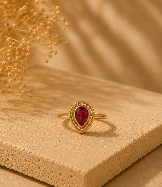 Naarya Jewels Ruby Quartz / 12 Pear-Cut  Beaded Halo Ring