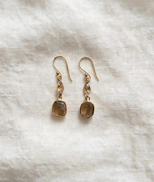 Naarya Jewels Citrine Faceted & Raw Tier Drop Earrings
