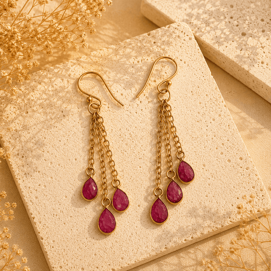 Naarya Jewels Pink Ruby Pink Ruby Faceted Rain  Drop Earrings