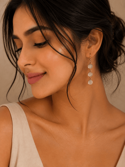 Naarya Jewels Moonstone Round Tier Drop Earrings