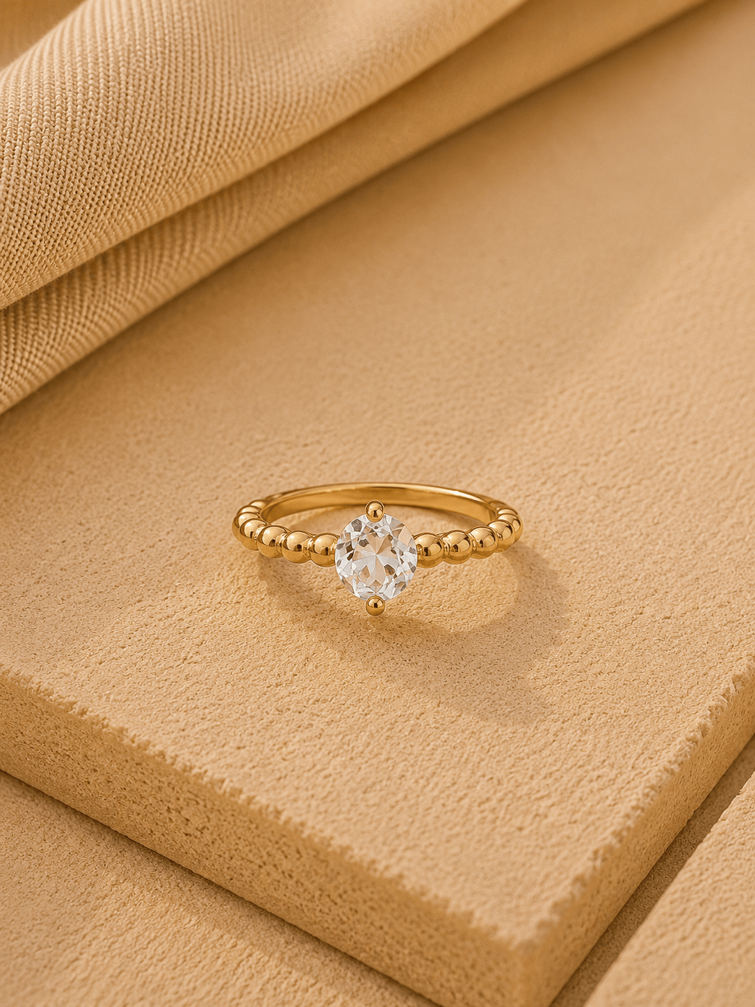 Naarya Jewels Cubic zirconia / 12 Peridot Beaded Solitaire Ring