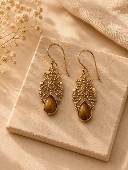 Naarya Jewels Tiger eye Filigree Isle Drop Earrings