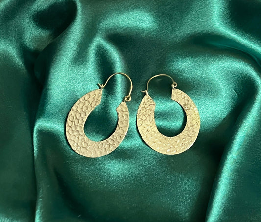 Embossed Oval Shaped Long Brass Earring (Anti Tarnish )