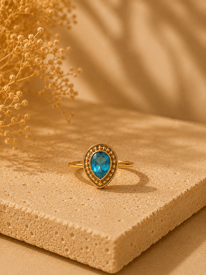 Naarya Jewels Amazonite / 12 Pear-Cut  Beaded Halo Ring