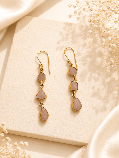 Naarya Jewels Pink Opal Amethyst Tier Drop Earrings