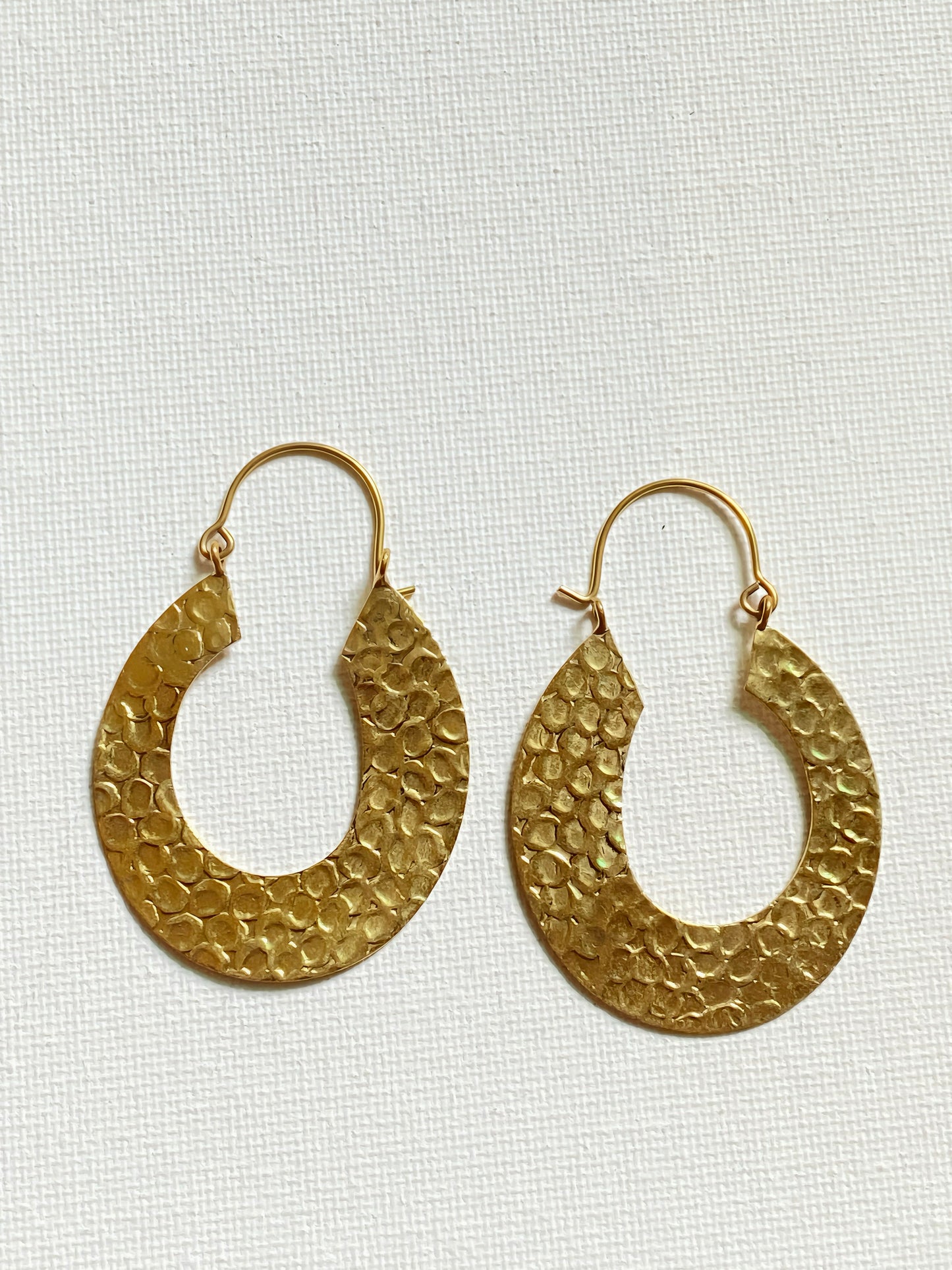 Embossed Oval Shaped Long Brass Earring (Anti Tarnish )