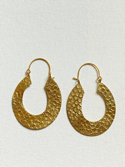 Embossed Oval Shaped Long Brass Earring (Anti Tarnish )