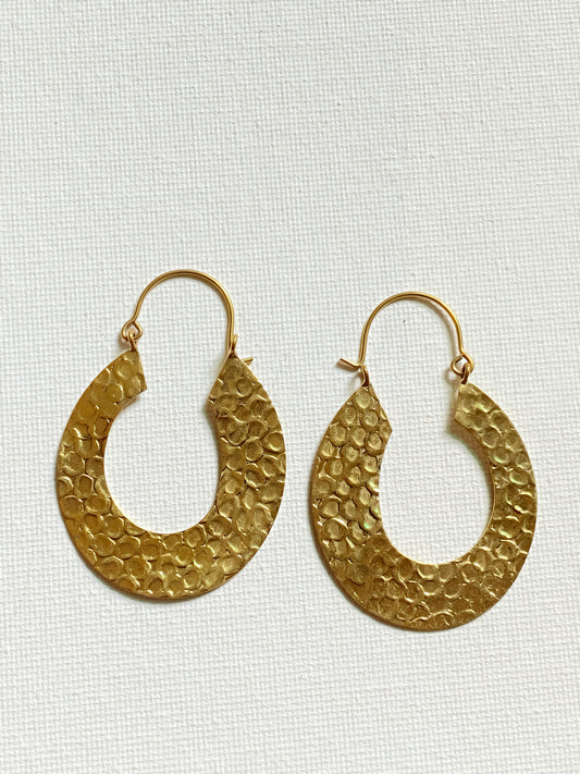 Embossed Oval Shaped Long Brass Earring (Anti Tarnish )