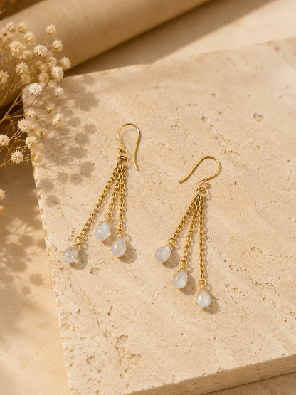 Naarya Jewels Pink Ruby Faceted Rain  Drop Earrings