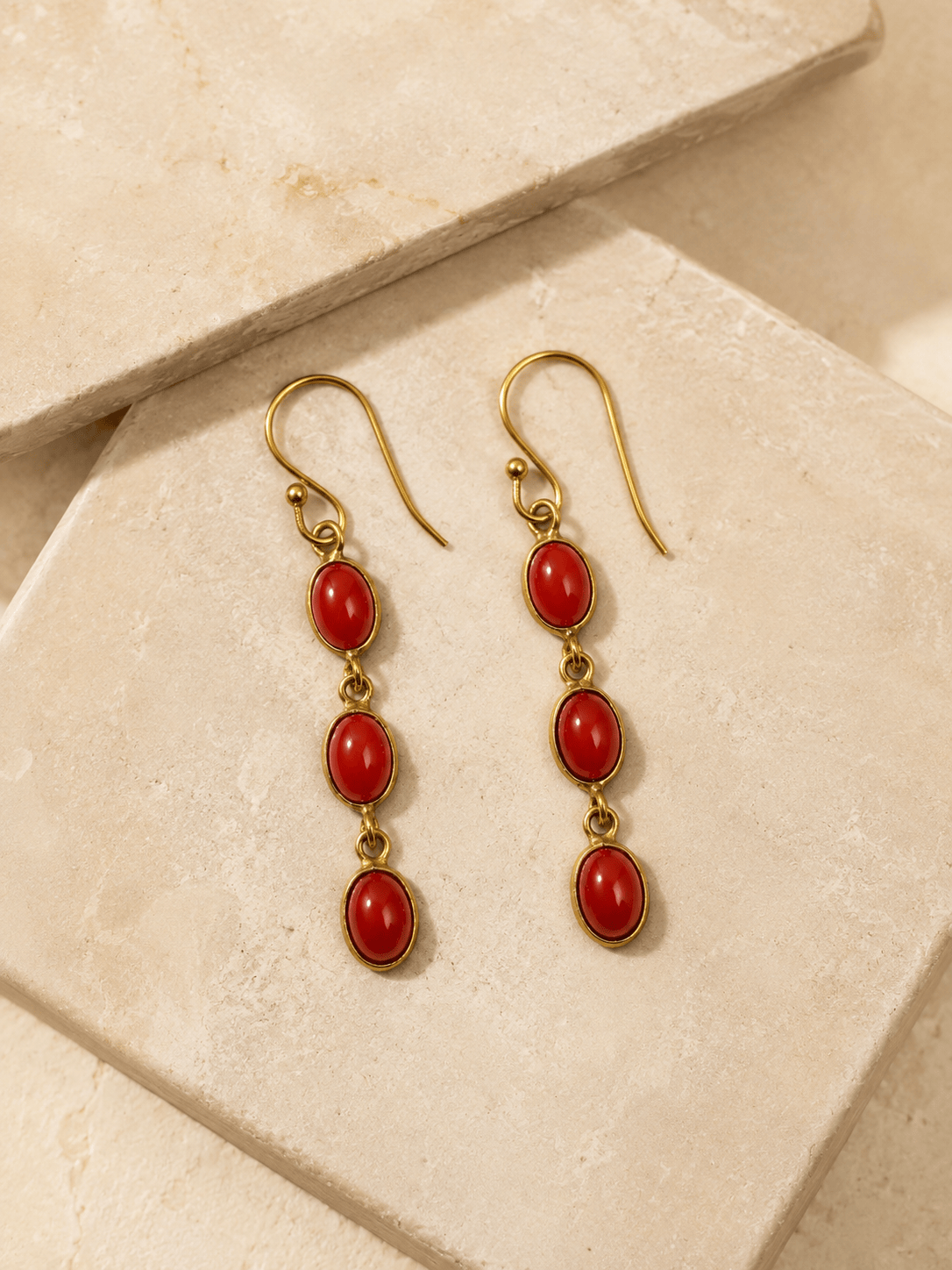 Naarya Jewels Coral Oval Tier Drop Earrings