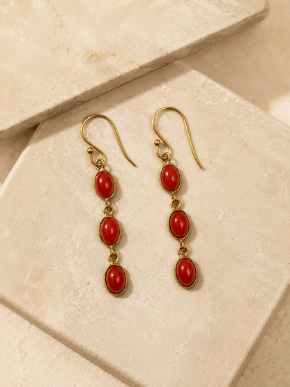 Naarya Jewels Coral Oval Tier Drop Earrings