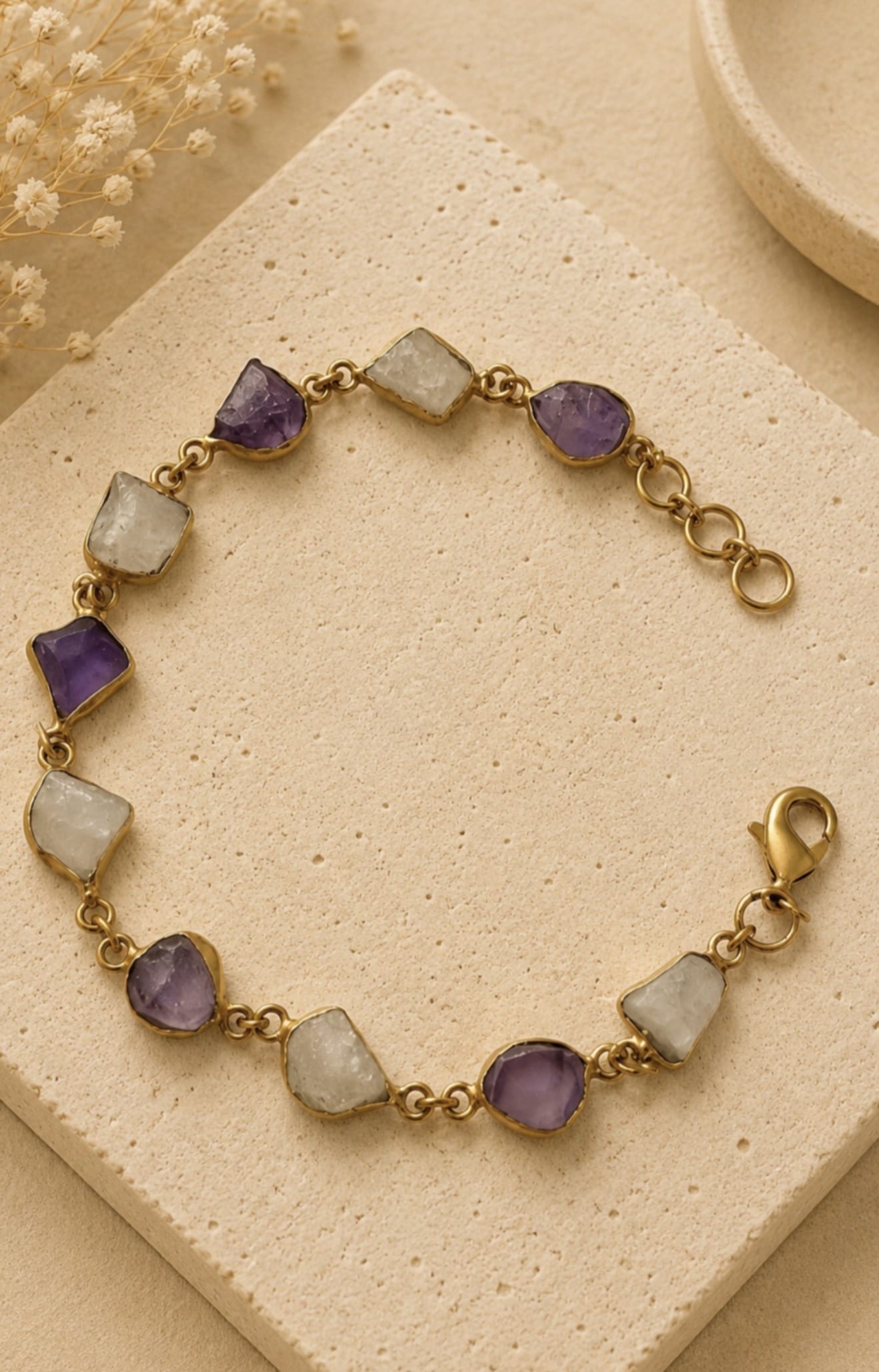 Naarya Jewels Amethyst & Moon Raw Earth Gold Bracelet
