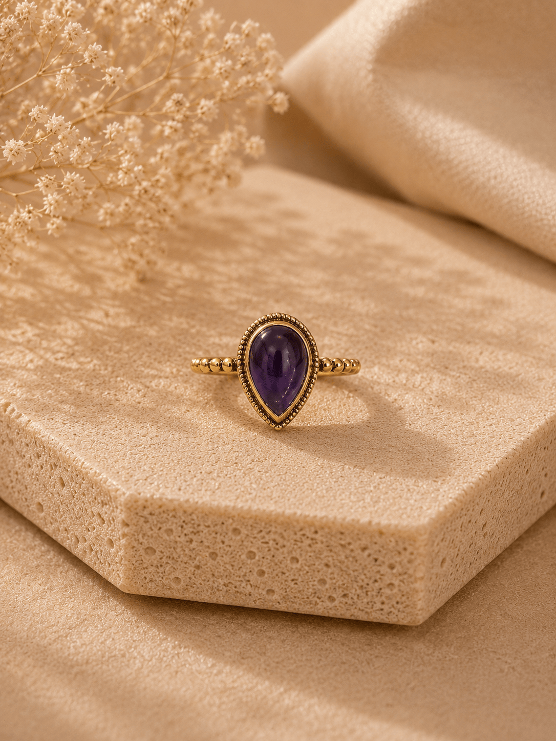 Naarya Jewels Amethyst / 14 Goldstone Pear cut Ring