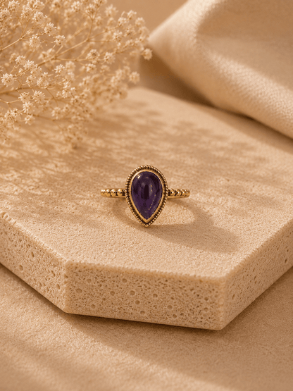 Naarya Jewels Amethyst / 14 Goldstone Pear cut Ring