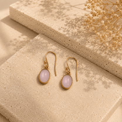Naarya Jewels Pink opal Red carnelian Oval Drop Earrings