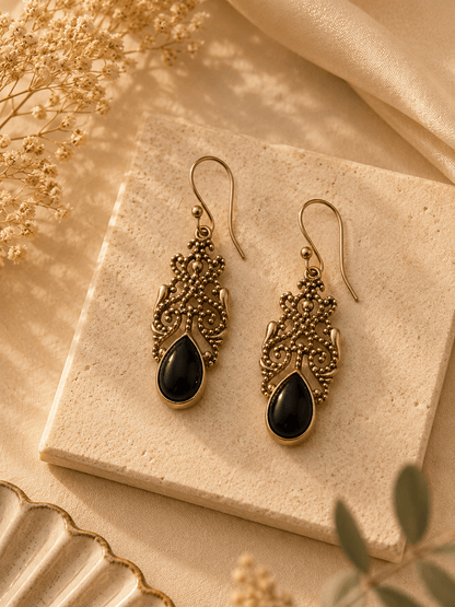 Naarya Jewels Black Onyx Filigree Isle Drop Earrings