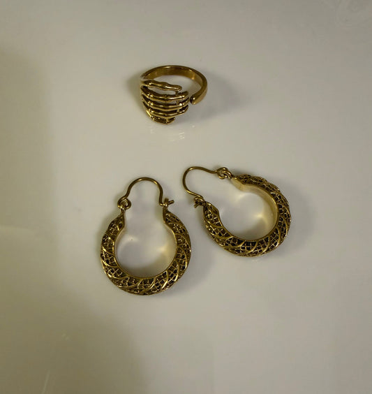 The Skeleton Hand & Textured Hoop Set (Anti Tarnish)