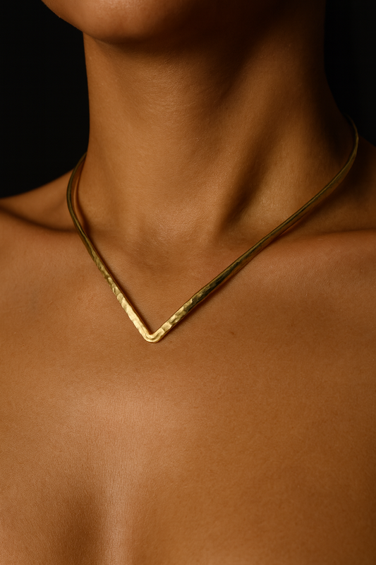 Minimalist Hammered V-Collar Necklace