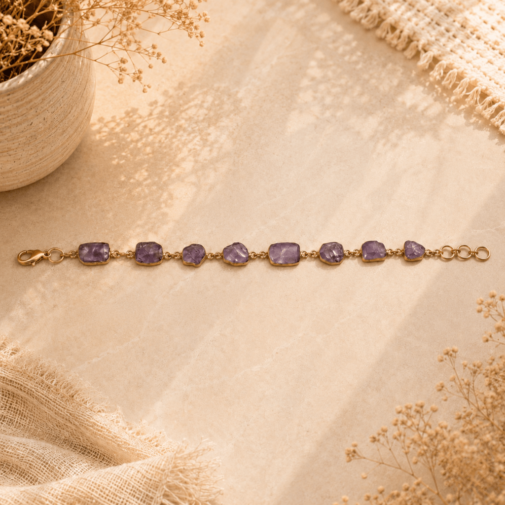 Naarya Jewels Raw Amethyst Raw Earth Gold Bracelet