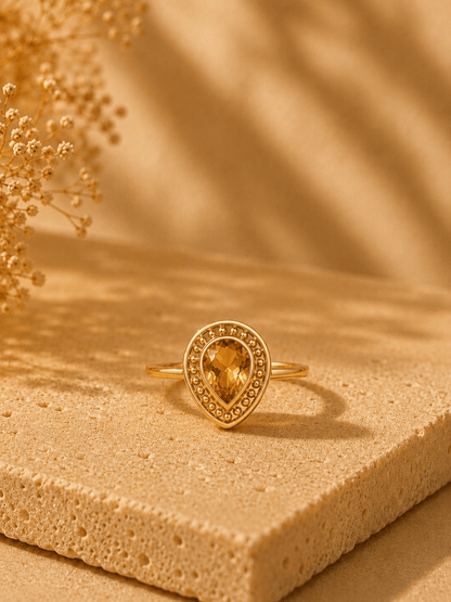 Naarya Jewels Citrine / 12 Pear-Cut  Beaded Halo Ring