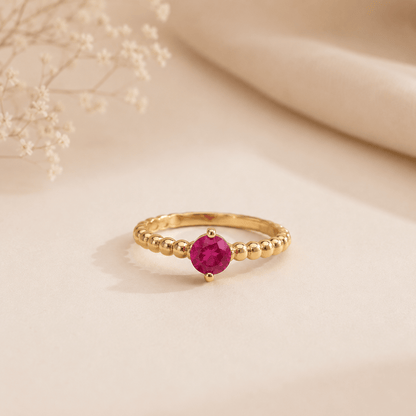 Naarya Jewels Ruby quartz / 12 Peridot Beaded Solitaire Ring