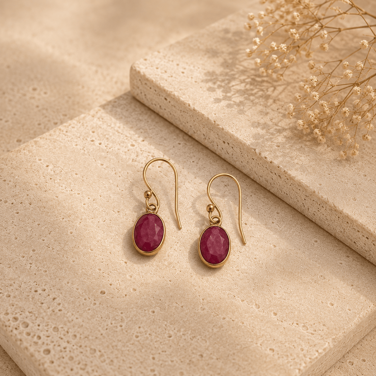 Naarya Jewels Ruby faceted Oval Drop Earrings