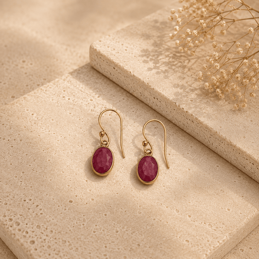 Naarya Jewels Ruby faceted Oval Drop Earrings