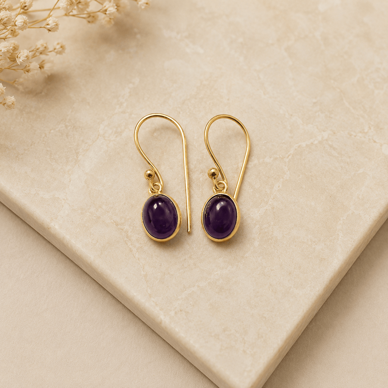 Naarya Jewels Amethyst Turquoise Oval Drop Earrings