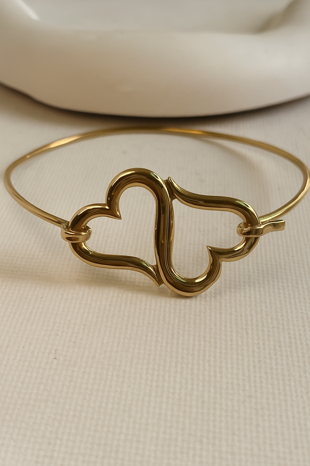Golden Twin Heart Embrace Bangle (Anti Tarnish)