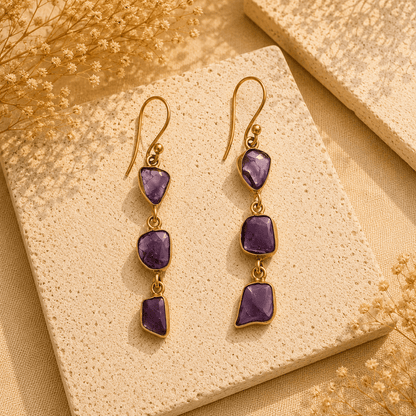 Naarya Jewels Amethyst Raw Tier Drop Earrings