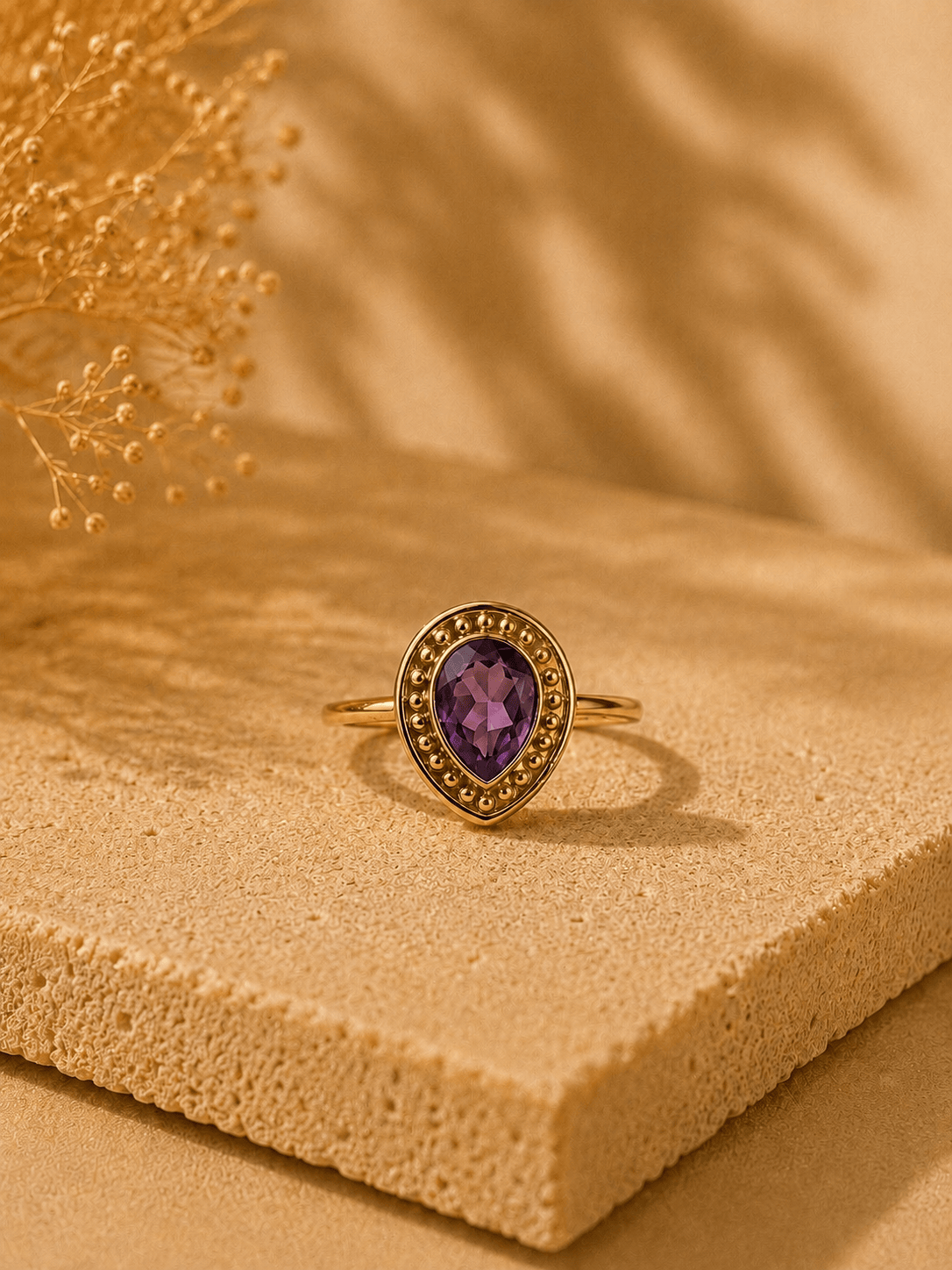 Naarya Jewels Amethyst / 12 Pear-Cut  Beaded Halo Ring