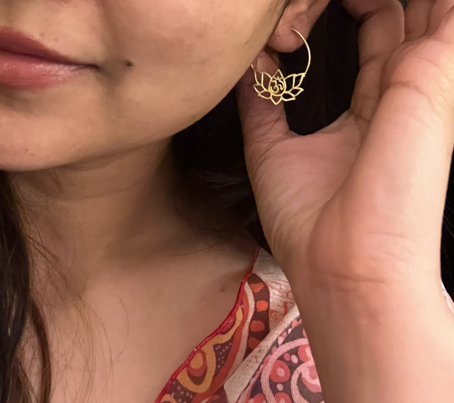 Lotus with Om symbol Earrings