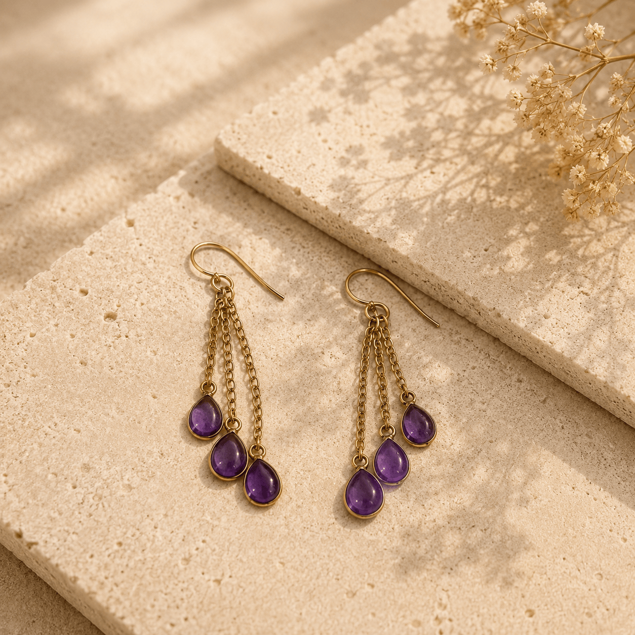 Naarya Jewels Amythest Pink Ruby Faceted Rain  Drop Earrings