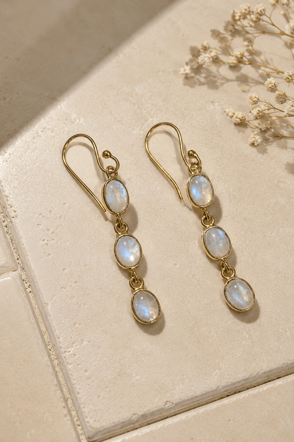 Naarya Jewels Moonstone Oval Tier Drop Earrings