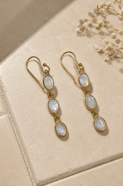 Naarya Jewels Moonstone Oval Tier Drop Earrings