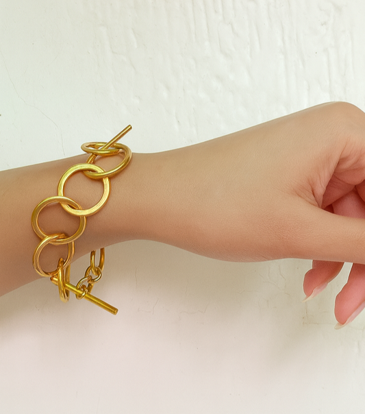 Solid Gold Round Link Bracelet (Anti tarnish)