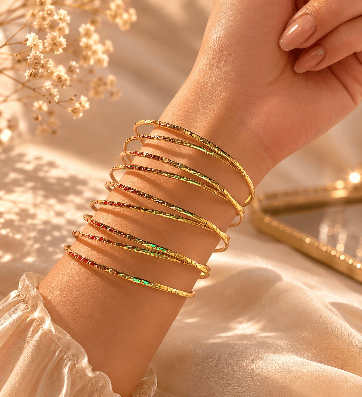 Naarya Jewels Hammered Gold Loop statement Cuff Bracelet (Anti Tarnish)