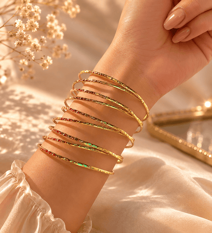 Naarya Jewels Hammered Gold Loop statement Cuff Bracelet (Anti Tarnish)