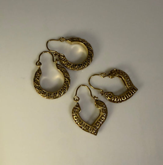 Textured & Greek key heart Earrings Combo (Anti tarnish)