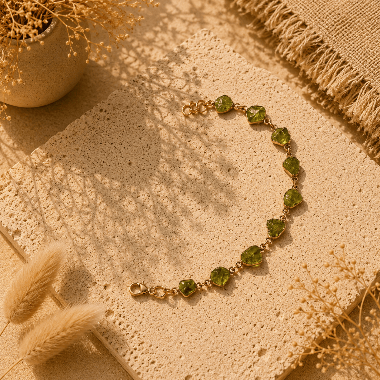 Naarya Jewels Green Aventurine Raw Earth Gold Bracelet