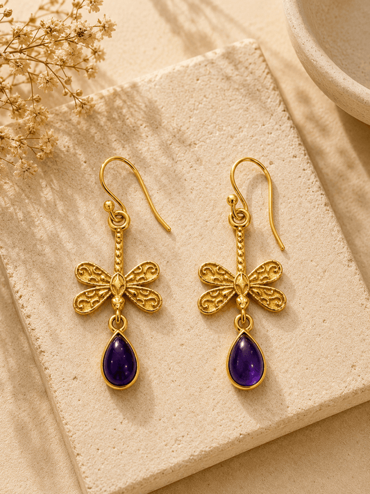 Naarya Jewels Amethyst Verdant Dragonfly Drop Earrings
