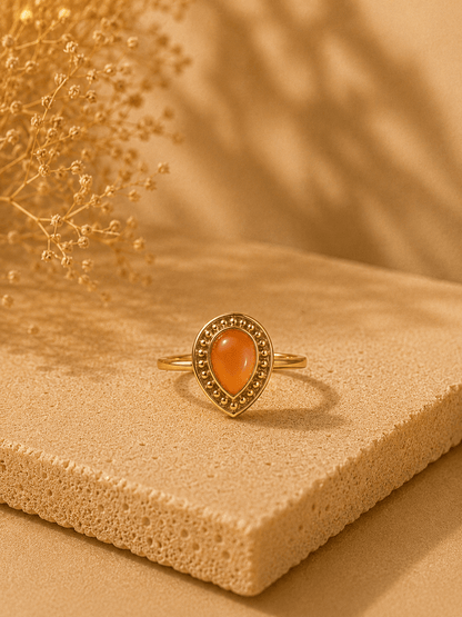 Naarya Jewels Carnelian / 12 Pear-Cut  Beaded Halo Ring