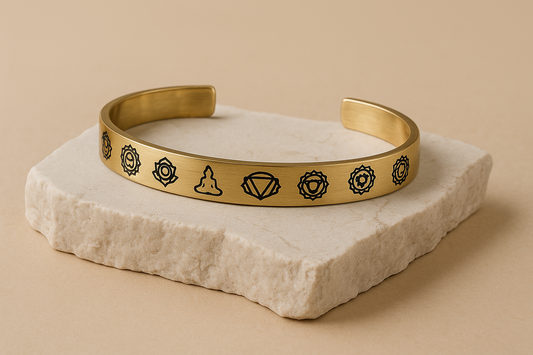 Engraved Chakra Harmony Brass Bangle (Anti Tarnish)